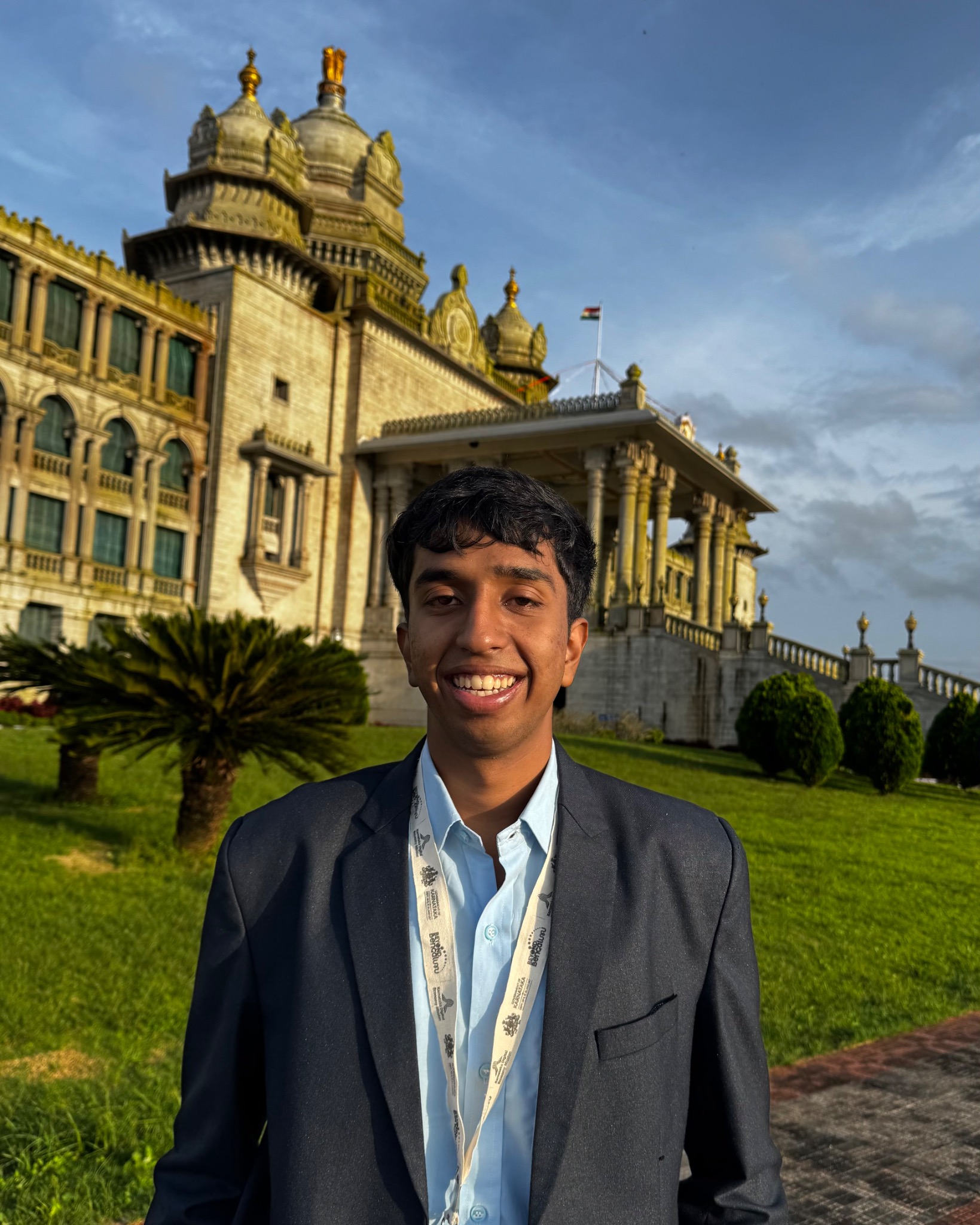 Prakul Hiremath outside Vidhana Soudha in Belagavi